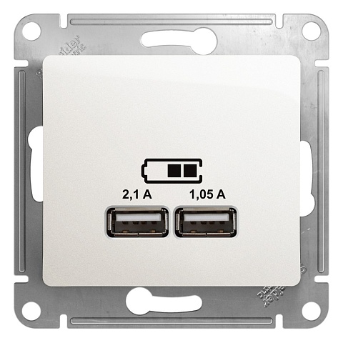 SE Glossa USB Розетка A+A, 5В/2, 1 А, 2х5В/1, 05 А, механизм, перламутр