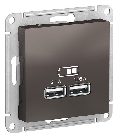 SE Atlasdesign USB Розетка A+A, 5В/2, 1 А, 2х5В/1, 05 А, механизм, мокко