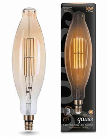 Gauss Лампа Filament BT120 6W 780lm 2400К Е27 golden straight LED