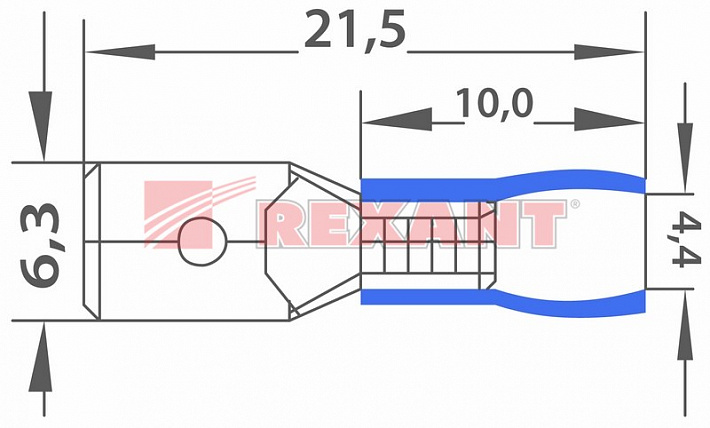 Клемма плоская изолированная штекер - 6.3мм 1.5-2.5мм² (РПи-п 2.5-(6.3)) синий Rexant