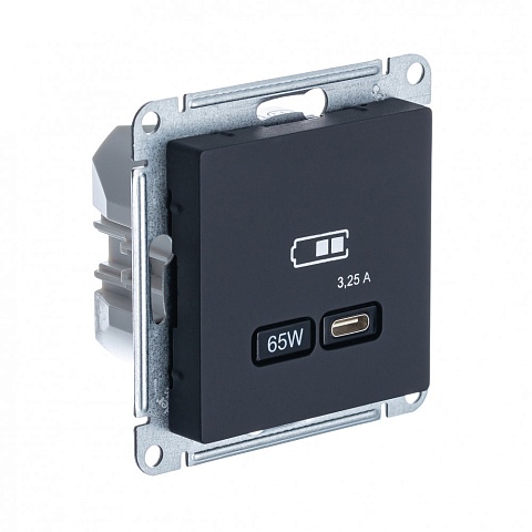 SE Atlasdesign USB Розетка тип-С 65Вт высокоскор.заряд. QC, PD, механизм, карбон