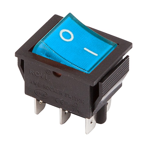 Выключатель клавишный 250V 15А (6с) ON-ON синий с подсветкой Rexant