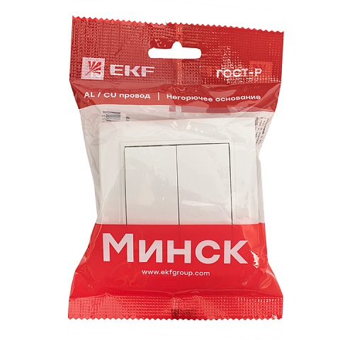 EKF Basic Минск Белый Выключатель 2-кл, 10А, СП