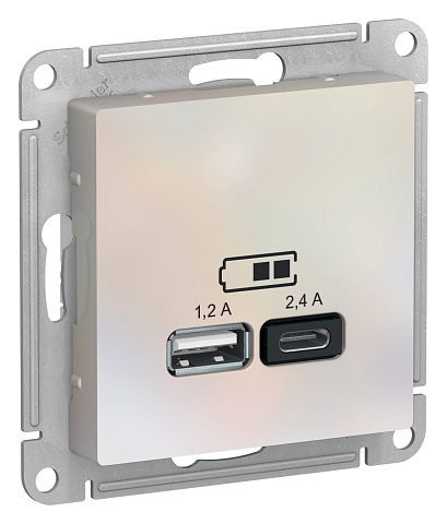 SE Atlasdesign USB Розетка А+С, 5В/2, 4А, 2х5В/1, 2А, механизм, жемчуг